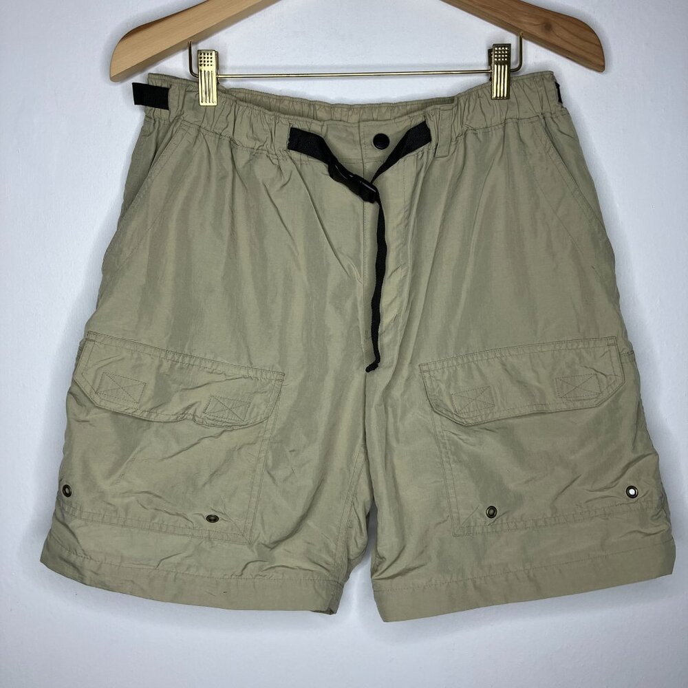 REI Mens Nylon Khaki Cargo Outdoor Shorts Adjustable Belt Size Large READ